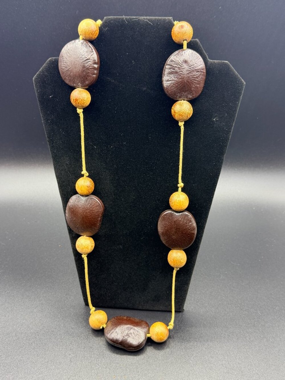 VINTAGE Costume Jewelry Necklace Wooded Beads on an adjustable cord Unique